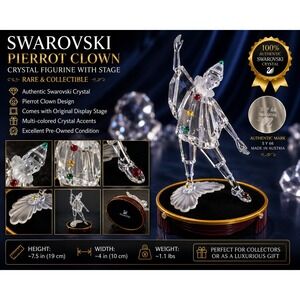 Swarovski Crystal Pierrot Clown Figurine w/ Original Display Stand Retired 1999